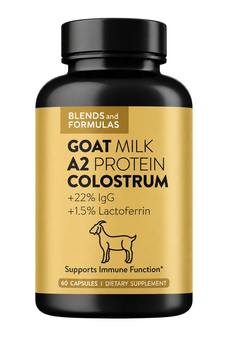 Blends and Formulas A2 Goat Colostrum, standardized to 22% IgG and 1.5% lactoferrin, 60 capsules