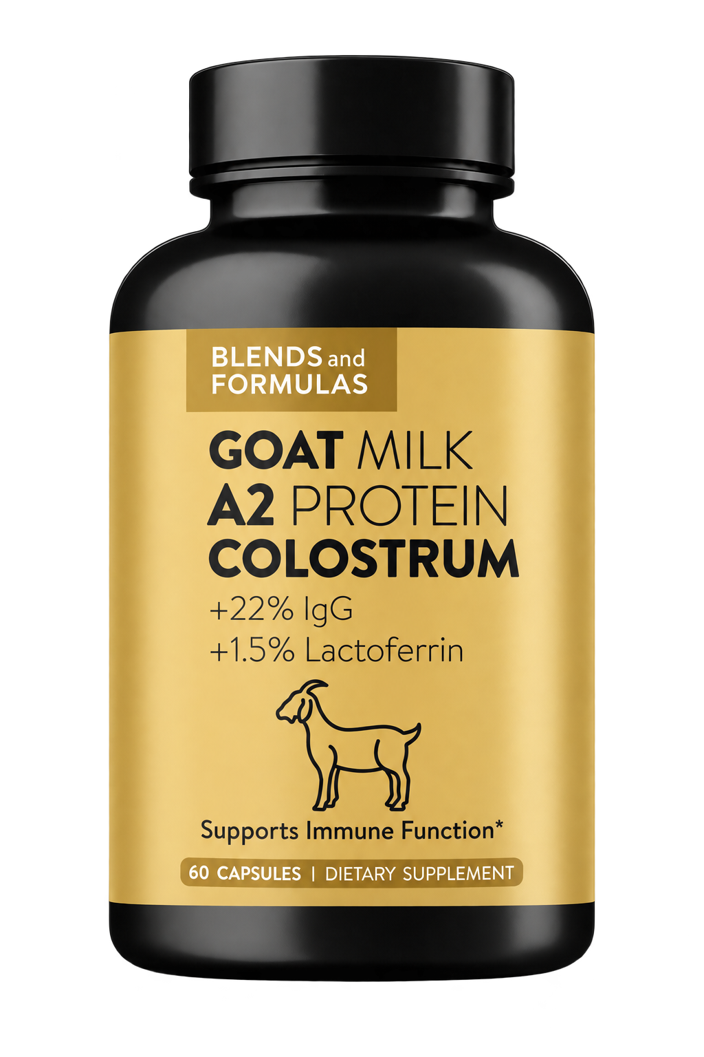 Blends and Formulas A2 Goat Colostrum, standardized to 22% IgG and 1.5% lactoferrin, 60 capsules
